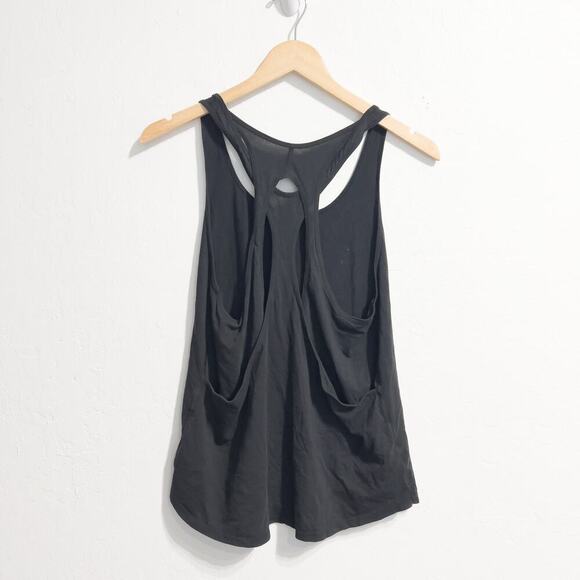 Lululemon Tank Top Sz 6 Small Black Pima Cotton Black Criss Cross Relaxed - Picture 1 of 7
